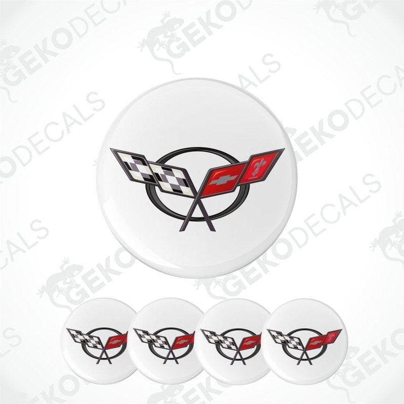 Set of Corvette logo coasters with a white background