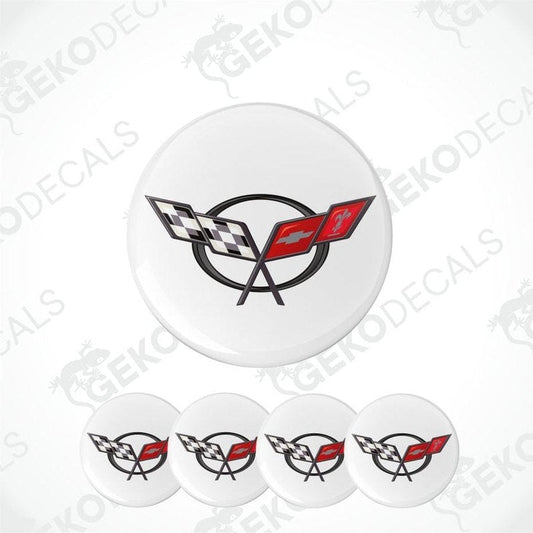 Set of Corvette logo coasters with a white background