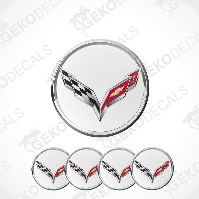 Set of Corvette logo emblems on a white background with 'Gekodecals' branding.