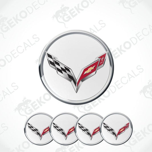 Set of Corvette logo emblems on a white background with 'Gekodecals' branding.