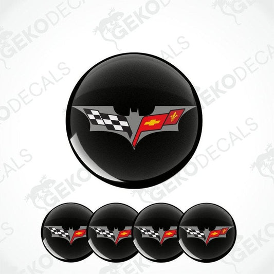 Set of Corvette logo emblems on a white background with 'Gekodecals' branding.