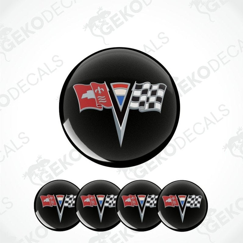 Set of car emblems with flags and chequered pattern on a white background