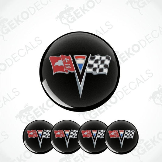 Set of car emblems with flags and chequered pattern on a white background