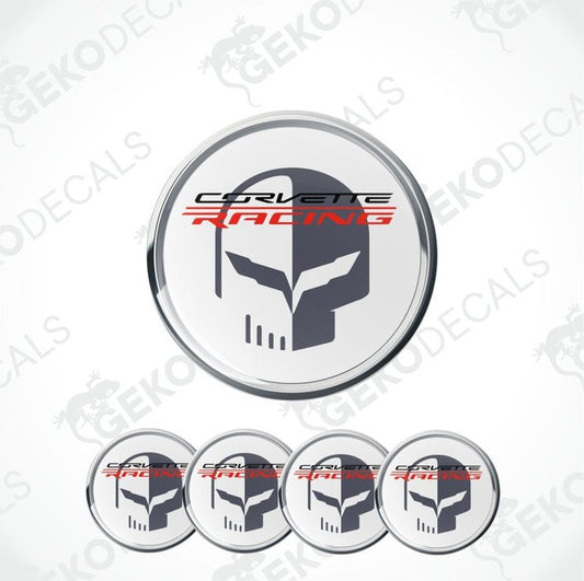 Set of Corvette Racing logo emblems on a white background with 'Gekodecals' branding.