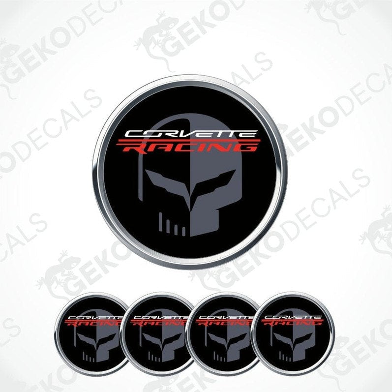 Set of Corvette Racing logo stickers on a white background with 'Gekodecals' branding.