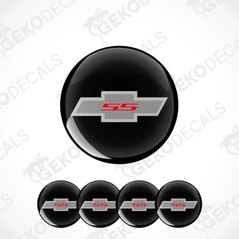 Set of four vinyl decals with a polyurethane coating featuring the SS logo, primarily designed for use on vehicle wheels.