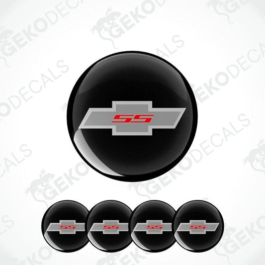 Set of four vinyl decals with a polyurethane coating featuring the SS logo, primarily designed for use on vehicle wheels.