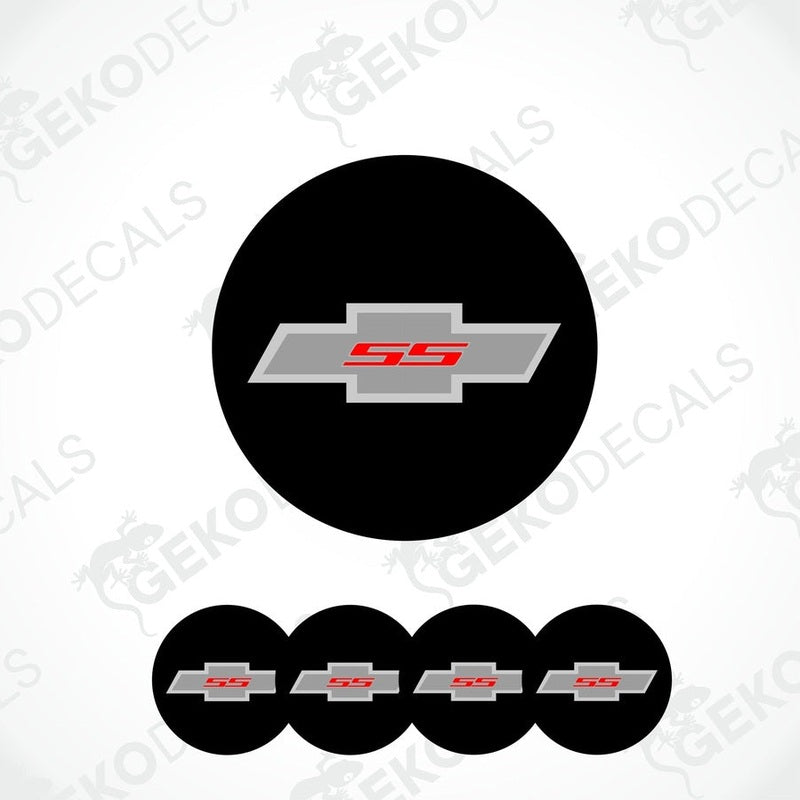 Set of four vinyl decals with a polyurethane coating featuring the SS logo, primarily designed for use on vehicle wheels.