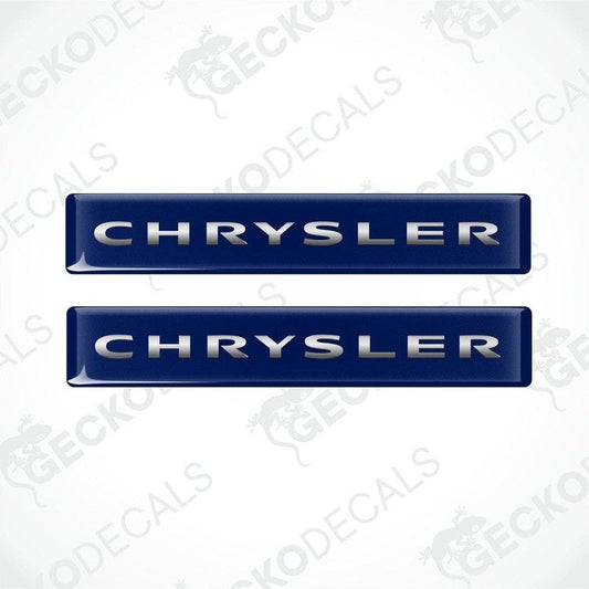 Two blue vinyl stickers with the word 'CHRYSLER' branded on them.