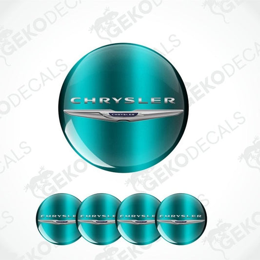 Teal Chrysler logo with four smaller logos below on a white background with 'Gecko Decals' watermark.