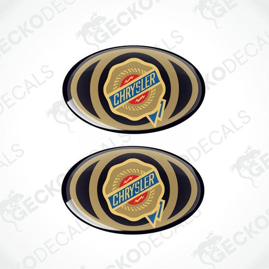Two vinyl decals with polyurethane coating featuring the CHRYSLER logo in a multicolored design.