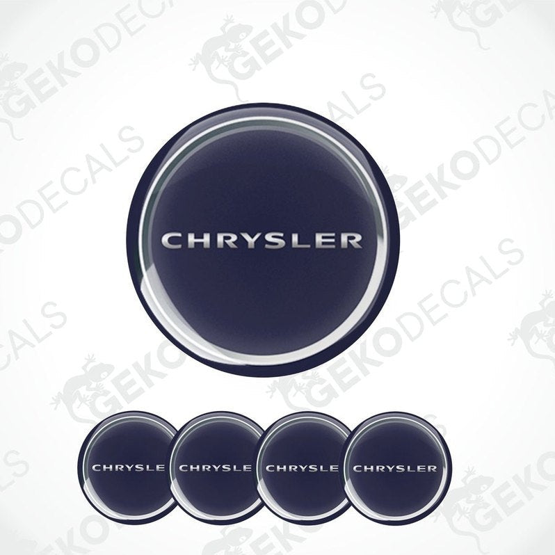 Set of five black vinyl decals with the Chrysler logo, four are circular and one is rectangular with a silver border.