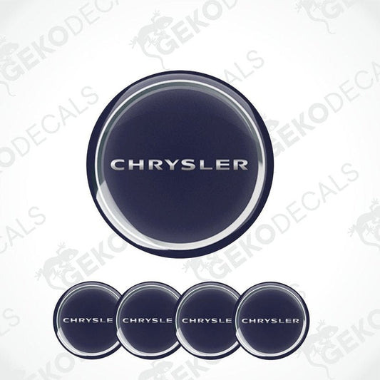 Set of five black vinyl decals with the Chrysler logo, four are circular and one is rectangular with a silver border.