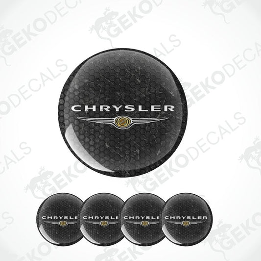 Set of vinyl decals with the CHRYSLER logo, predominantly black in color with a glossy finish.