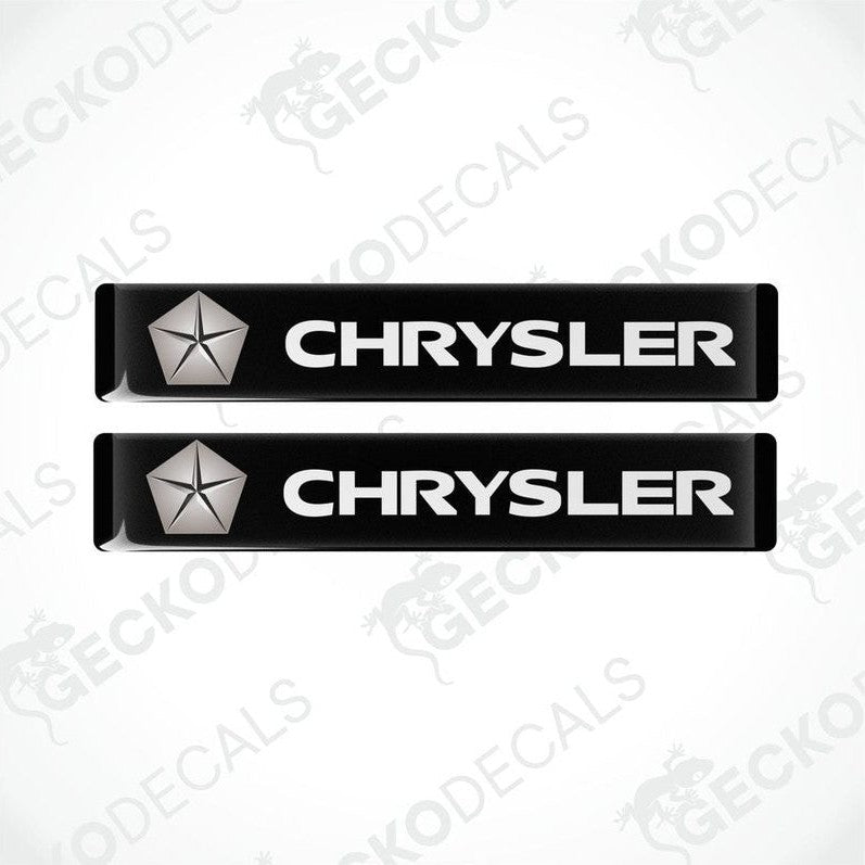 Two black vinyl stickers with the word 'CHRYSLER' and a star symbol logo on a white background.
