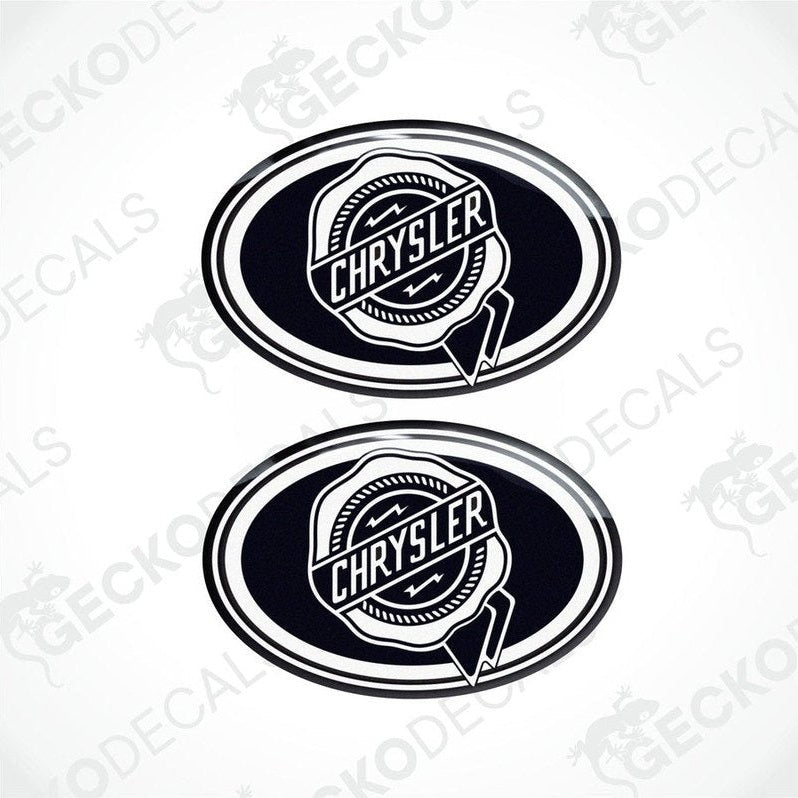 Two black and white vinyl decals with the Chrysler logo.