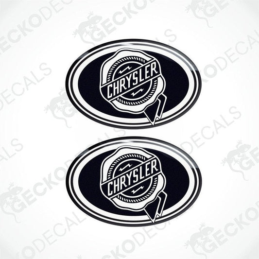 Two black and white vinyl decals with the Chrysler logo.