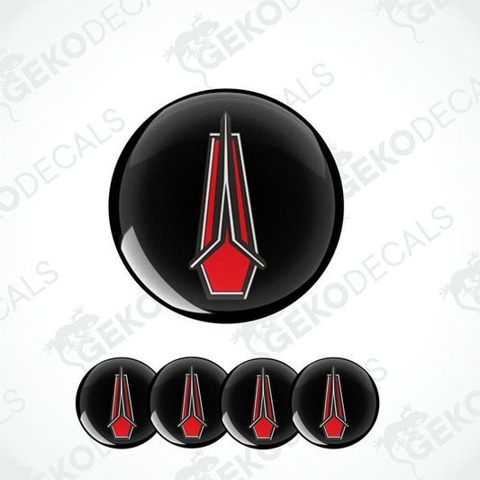 A set of four black vinyl stickers with red detailing, designed for use as car decals or wheel caps. The word 'CHRYSLER' is visible on each sticker.