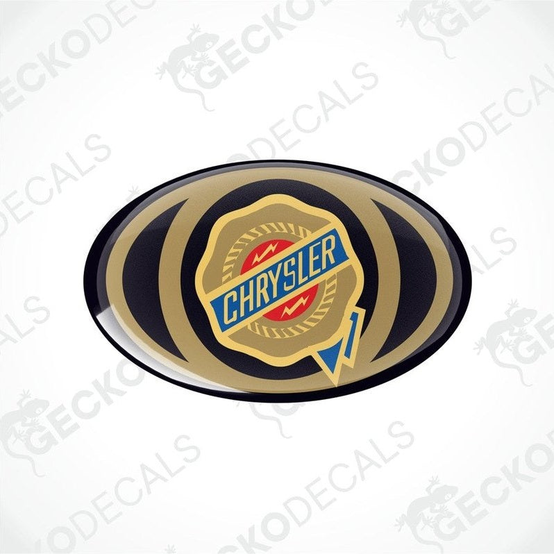 Vinyl decals with polyurethane coating featuring the CHRYSLER logo in a multicolored design.