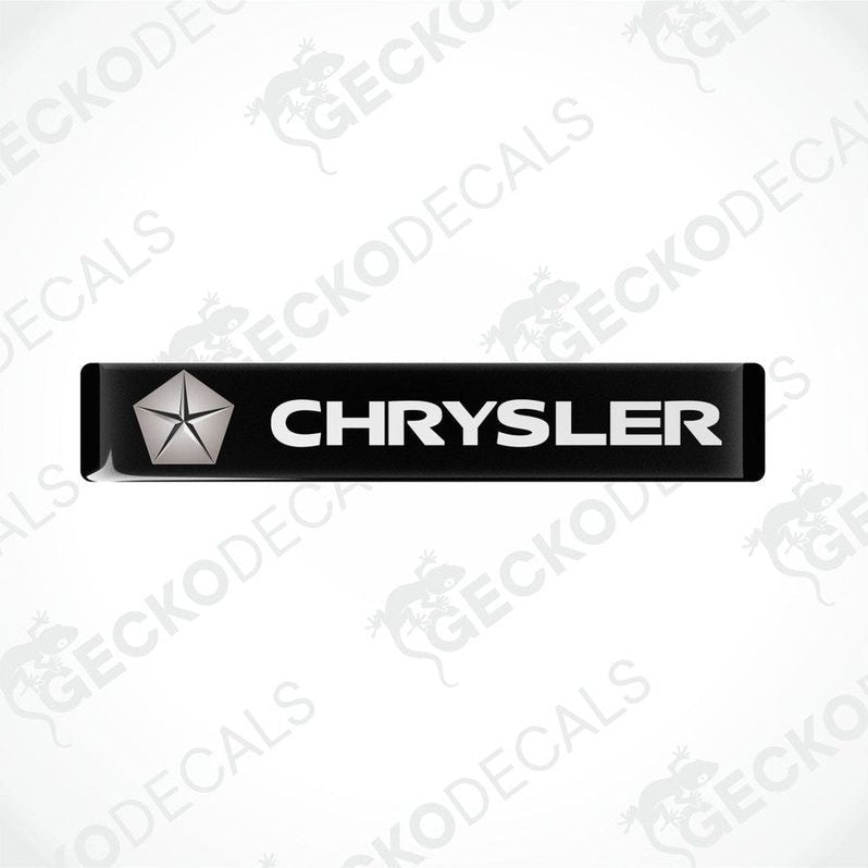  Black vinyl stickers with the word 'CHRYSLER' and a star symbol logo on a white background.