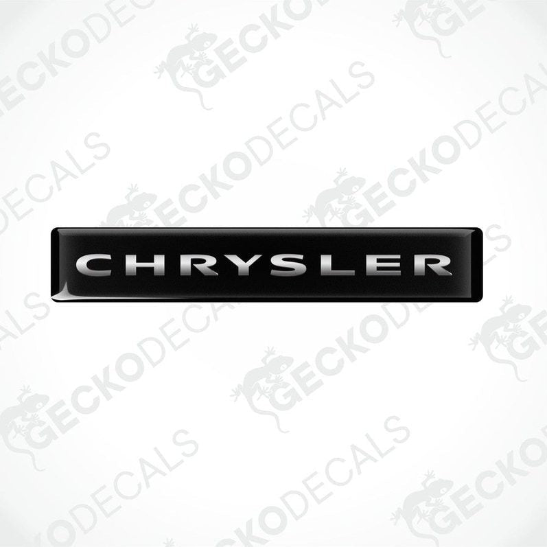 Black vinyl stickers with the word 'CHRYSLER' printed on them, set against a white background.