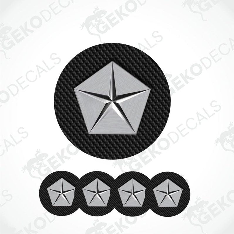 Star-shaped metallic emblem on a carbon fiber pattern background with 'Gekodecals' branding.