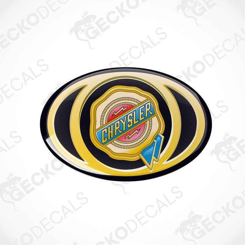  Vinyl decals with polyurethane coating featuring the CHRYSLER logo in a multicolored design.