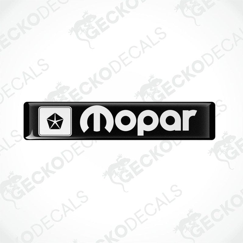 Black rectangular polyurethane-coated vinyl stickers with a white background with the MOPAR logo and text
