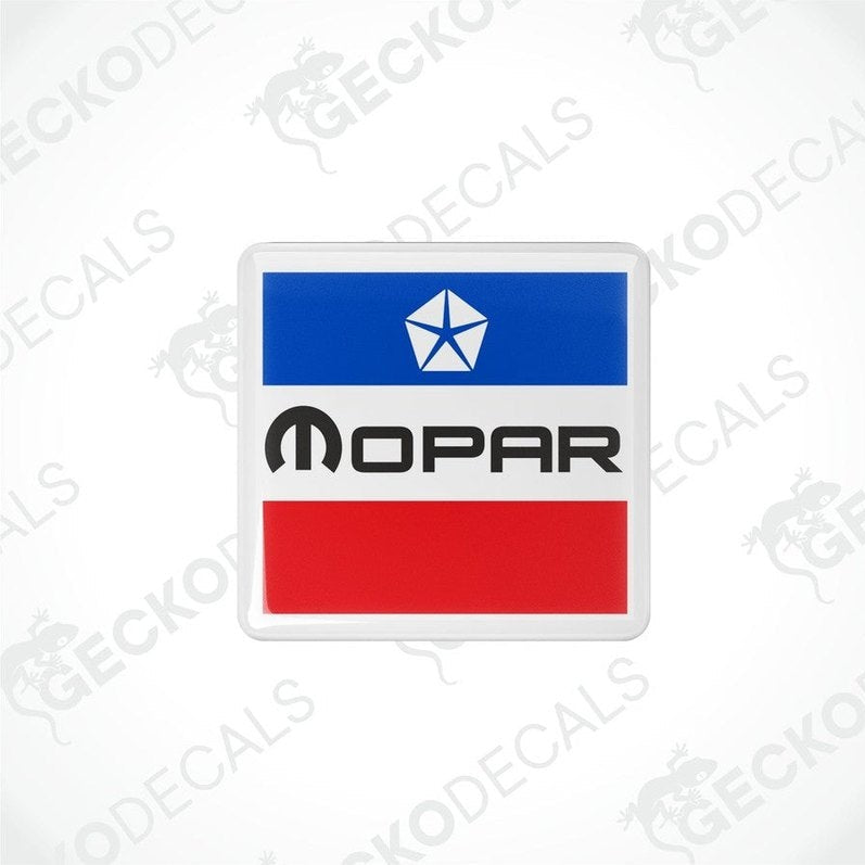 Vinyl stickers with a red, white, and blue design featuring the MOPAR logo.