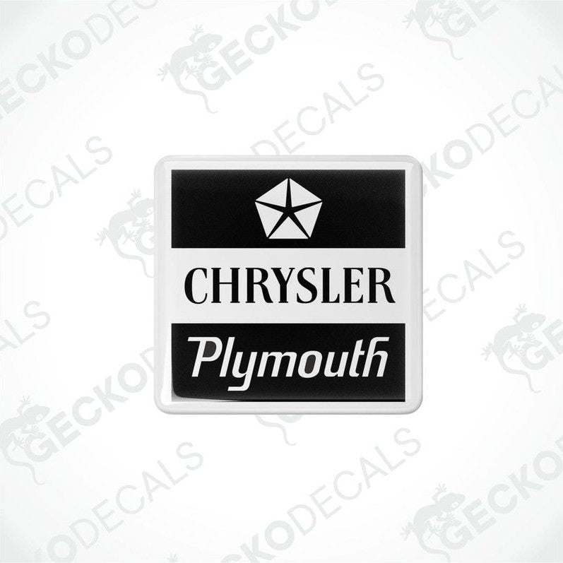 Black and white vinyl decals with the text 'CHRYSLER' and 'Plymouth' on them, featuring a star logo.