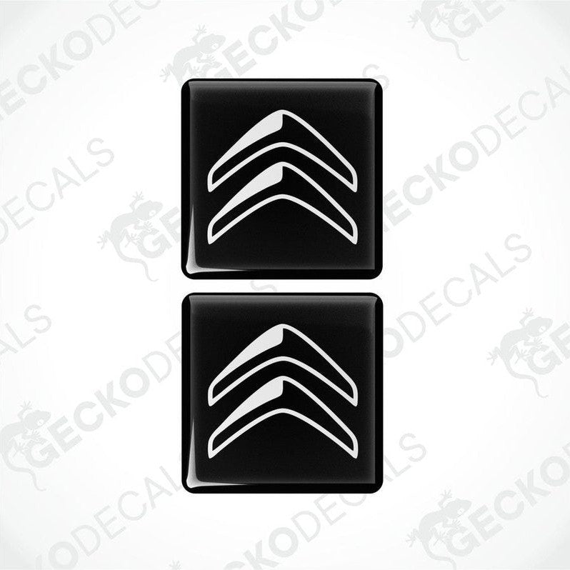 Two black vinyl stickers with white Citroen logo.
