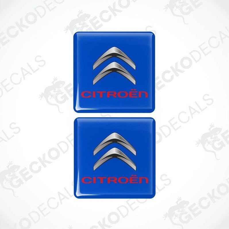 Two blue vinyl stickers with the CITROEN brand logo and a white background.