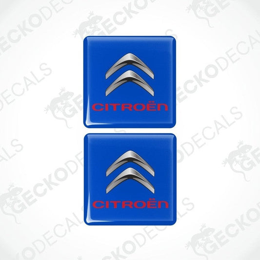 Two blue vinyl stickers with the CITROEN brand logo and a white background.