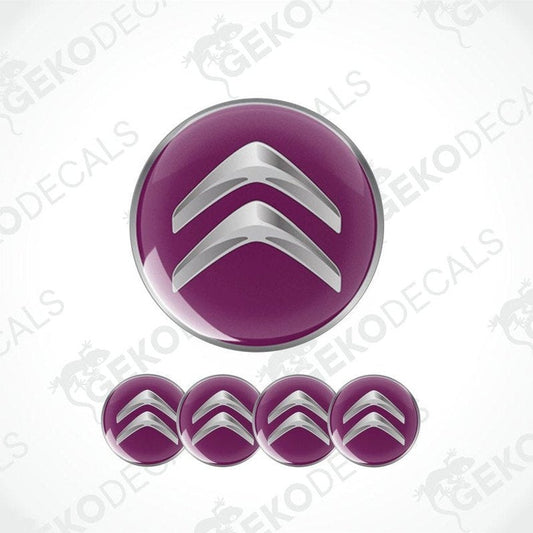 Purple Citroén logo with silver emblem on a white background