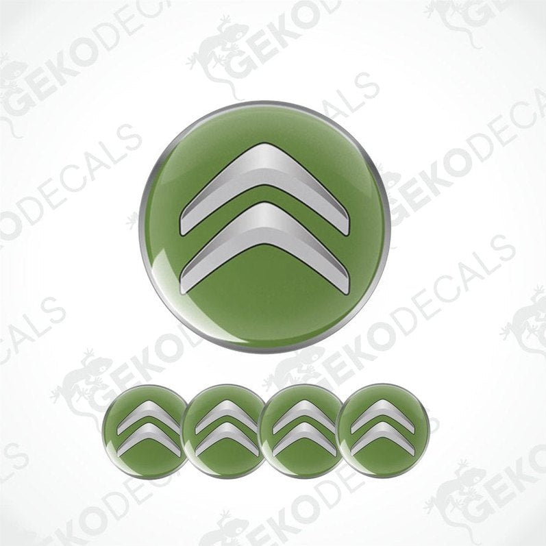 Green and silver Citroén logo decal on a white background