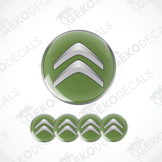 Green and silver Citroén logo decal on a white background