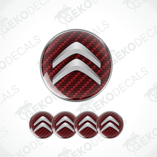 Red carbon fiber pattern Citroés logo with four smaller versions on a white background.