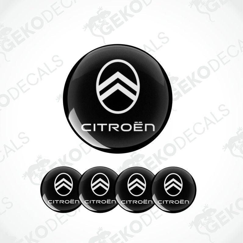 A set of four black vinyl stickers with the word 'CITROEN' and a chevron pattern.
