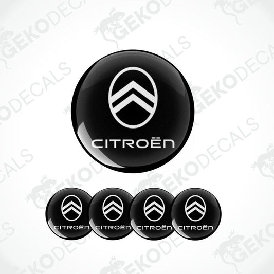 A set of four black vinyl stickers with the word 'CITROEN' and a chevron pattern.