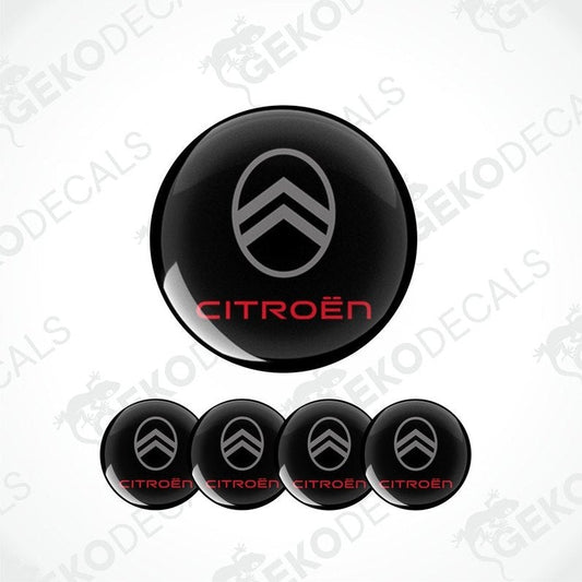 A set of black vinyl decals with the CITROEN logo, intended for use as car wheel caps.
