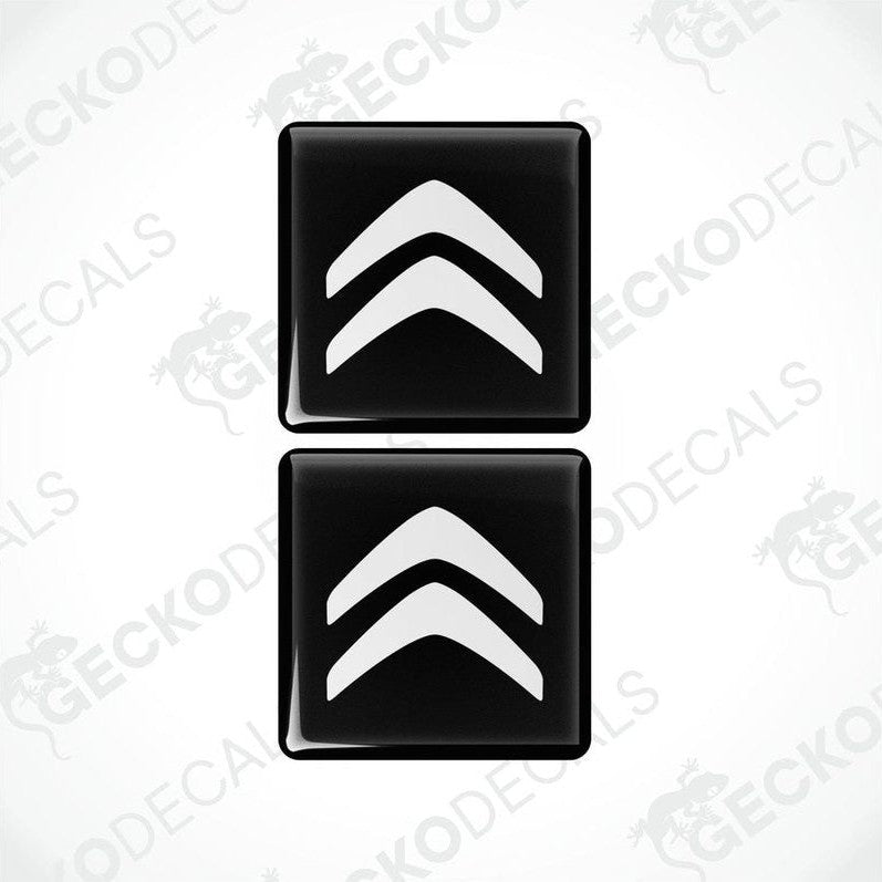 Two black vinyl stickers with white Citroen logo.
