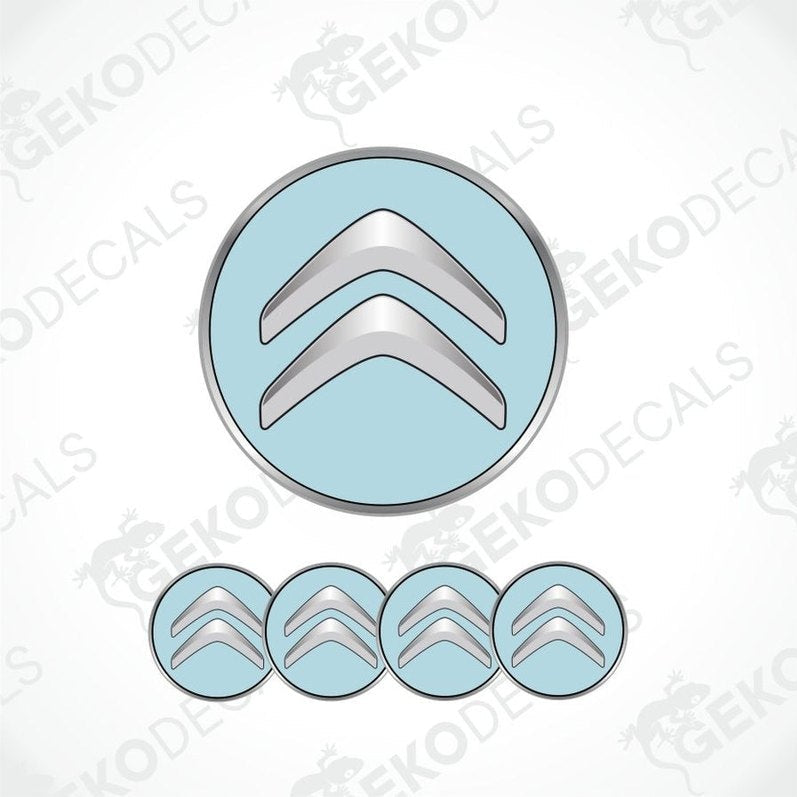 Citroén logo decal set on a light blue background with 'Gekodecals' branding.