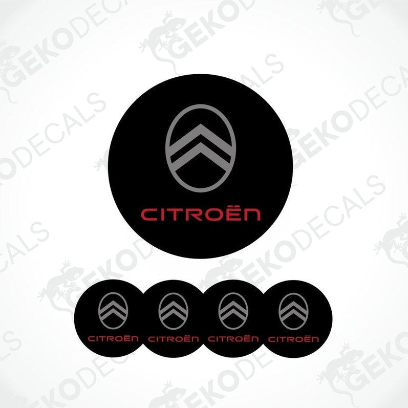 A set of black vinyl decals with the CITROEN logo, intended for use as car wheel caps.