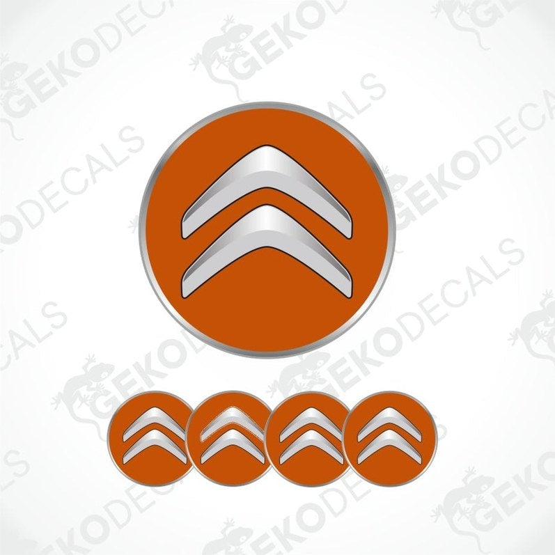 Citroén logo decal with orange background and white chevrons on a white background.