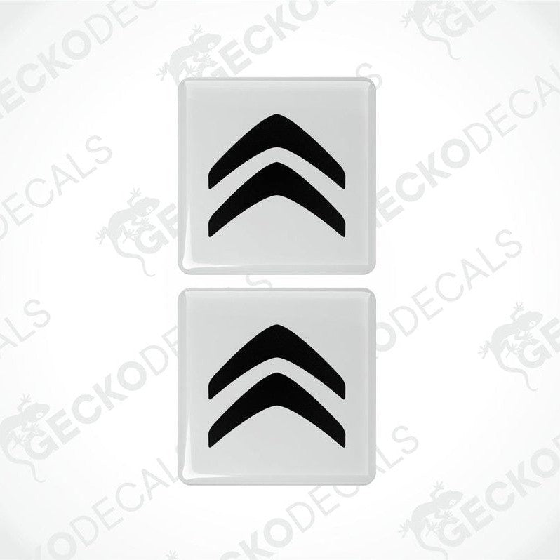 Two white vinyl stickers with black Citroen logo.