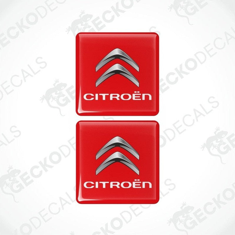 Two red vinyl stickers with the CITROEN brand logo and a white background.