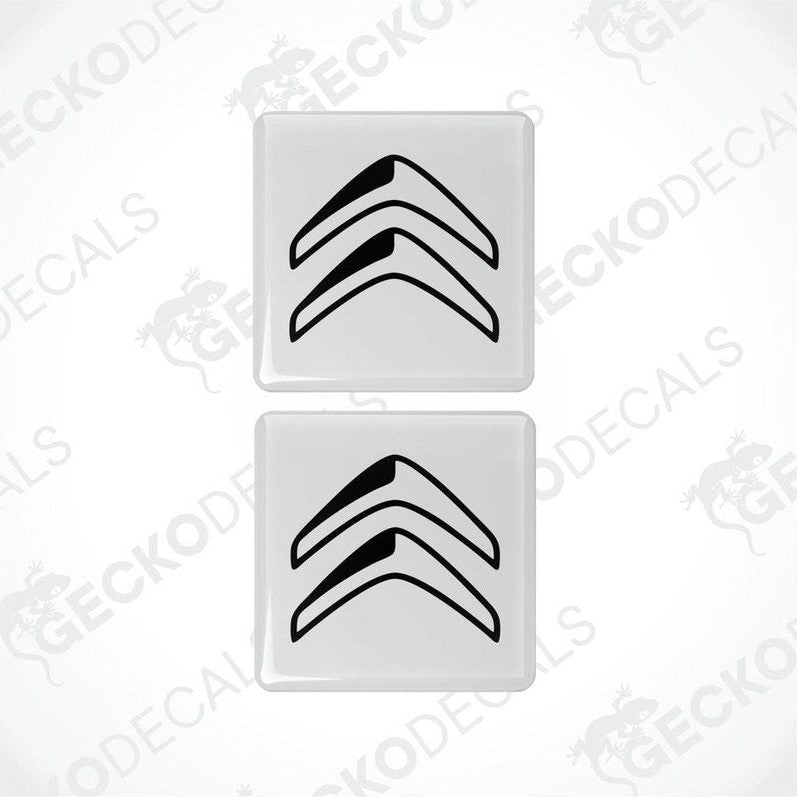 Two white vinyl stickers with black Citroen logo.