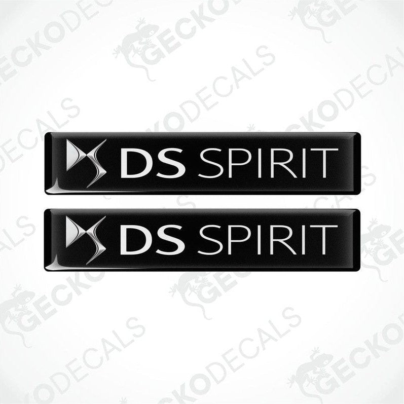 Two black vinyl decals with 'DS SPIRIT' text in white, designed for use as car stickers.