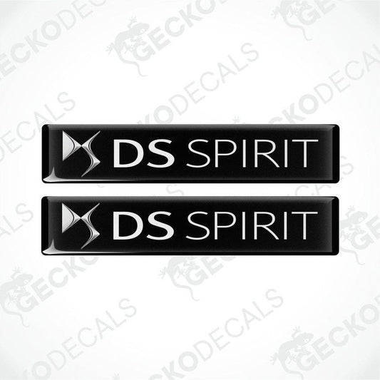 Two black vinyl decals with 'DS SPIRIT' text in white, designed for use as car stickers.