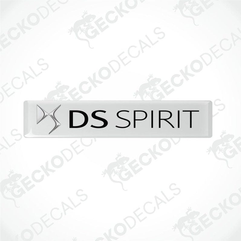 White vinyl decals with 'DS SPIRIT' text in black, designed for use as car stickers.